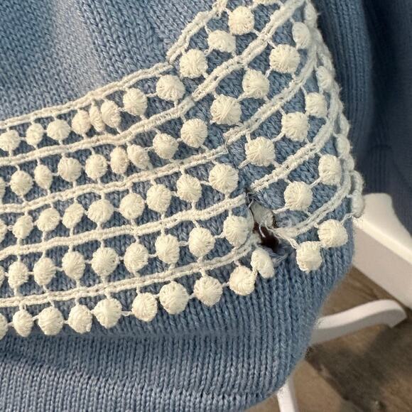 J. Crew Light Blue Merino Wool Blend Sweater with Lace Detail - Picture 12 of 13